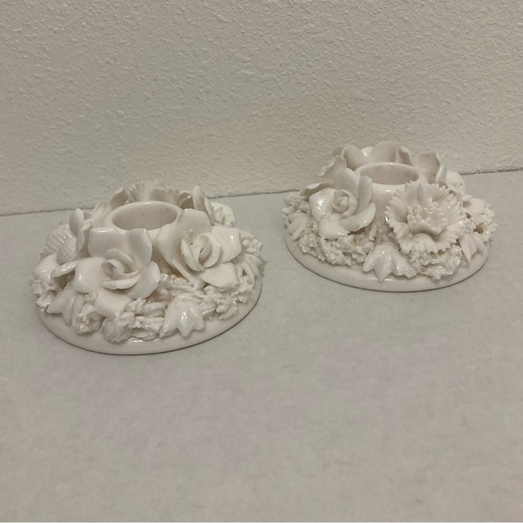 Vintage Japan Ardalt Verithin China Rose Basket Taper white Candle Holder. - Picture 4 of 6